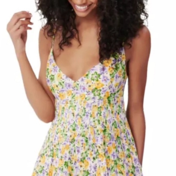 Nicholas Susan Pleated Floral Print A-Line Sleeveless Linen Maxi Cocktail Dress - Picture 7 of 15